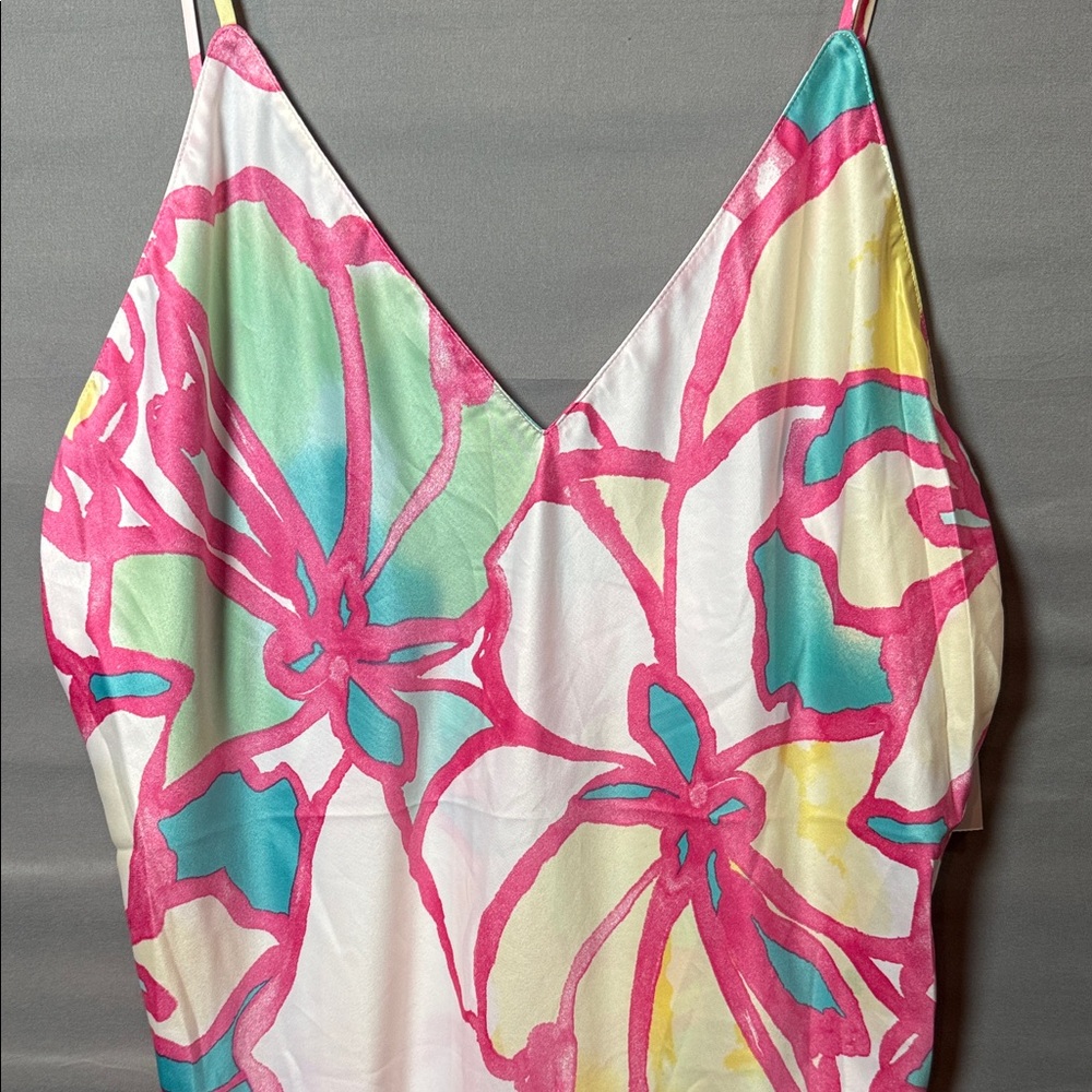 Natori Taisho Floral Slip Dress Large NWT‎ Satin Midi - Picture 5 of 9